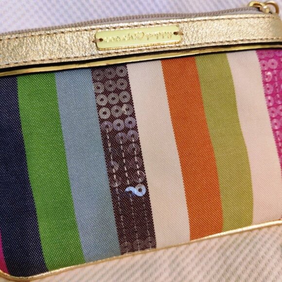 Coach Poppy Sequin Legacy Stripe Small Wristlet in Brass/Multi, NWT - Picture 5 of 8